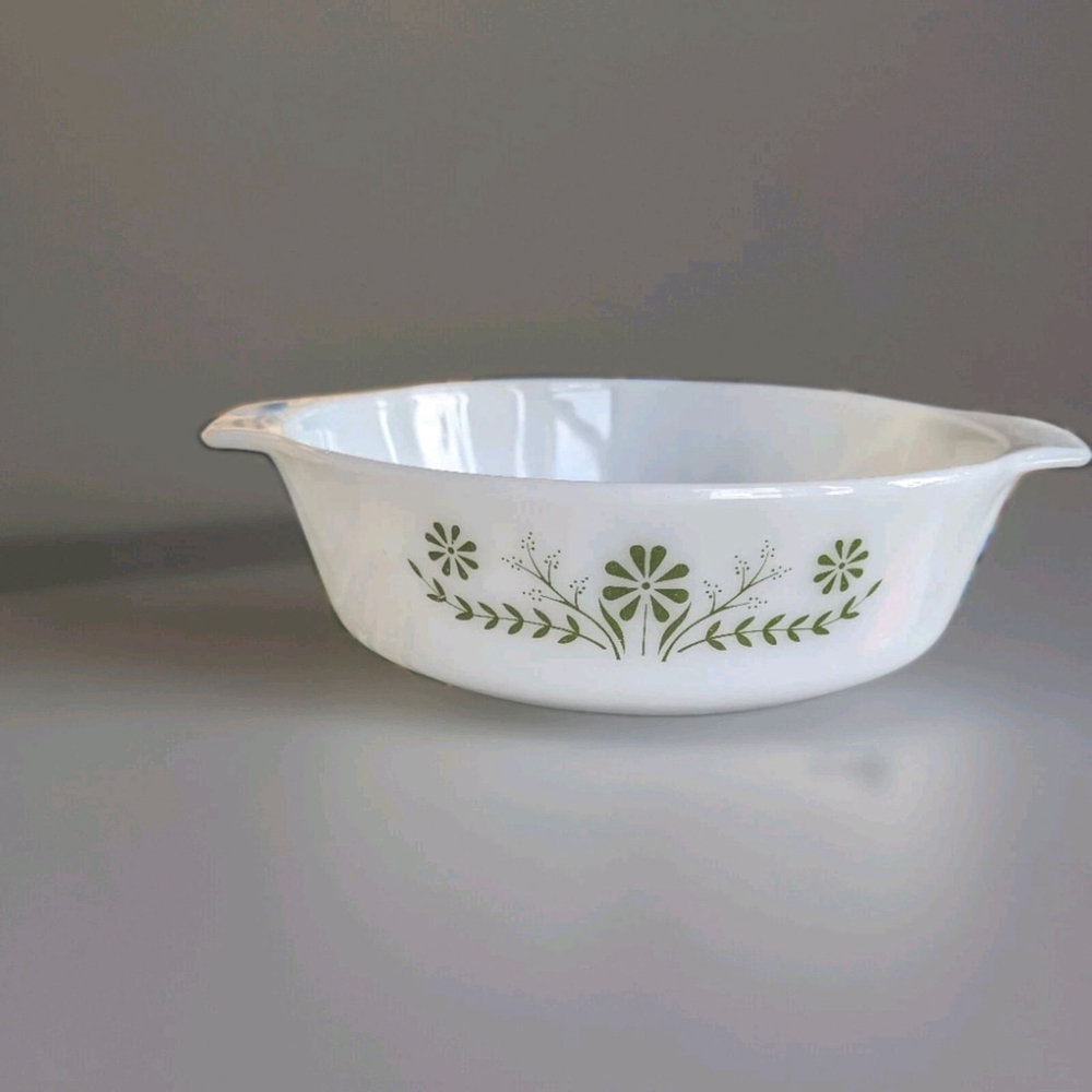 Vintage Oval Pyrex Glasbake Green Crazy Daisy Divided Casserole Dish J2352